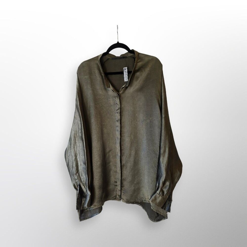 NWT Haider Ackermann Khaki Washed Satin Oversized US 8 Shirt FR 40 Maxfield - Picture 4 of 15
